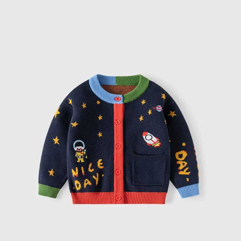 Autumn 2-6 year old childrens boy cardigan woolen sweater astronaut star patch work little boy sweater color side bag baby boy knitting W241025