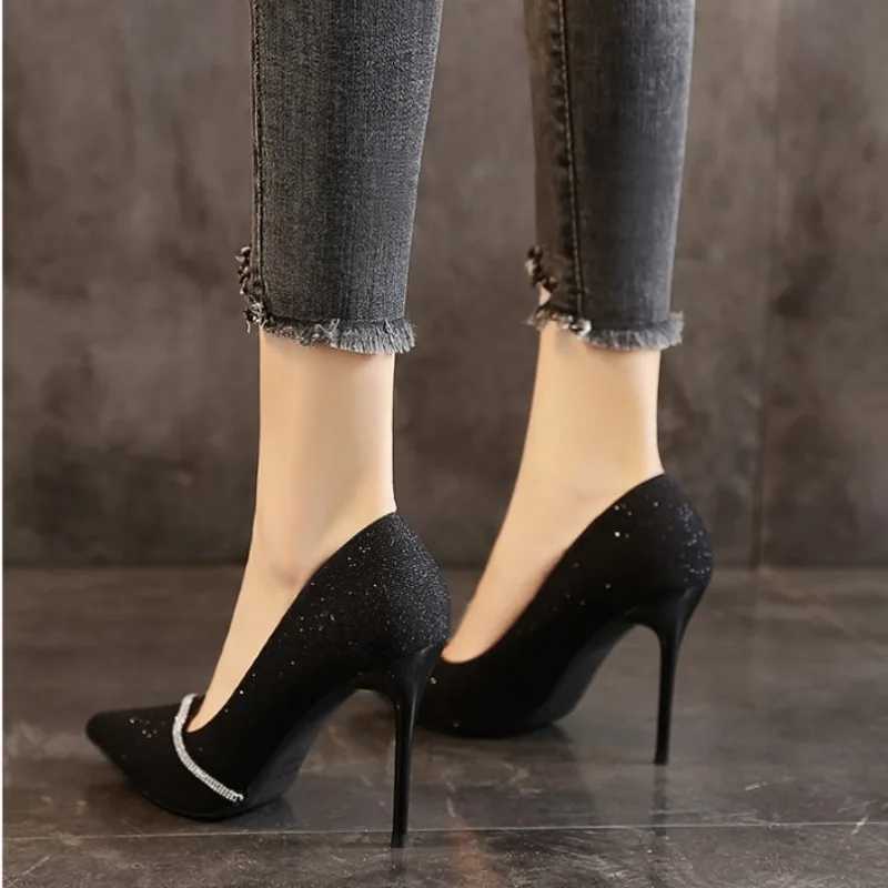 High Quality New Black High Heels Womens New Thin High Heels Hollow Dot Single Shoes Sexy Baby Head Womens Fi High Heels T241024