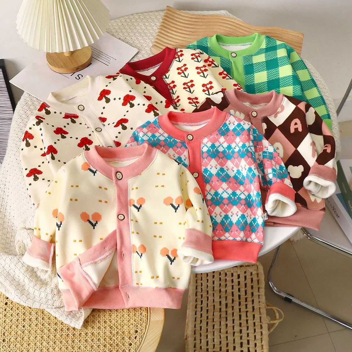 The new knitted jacket for boys and girls in 2024 must have thick and warm cardigans for autumn and winter girls sweaters for babies and boys sweaters