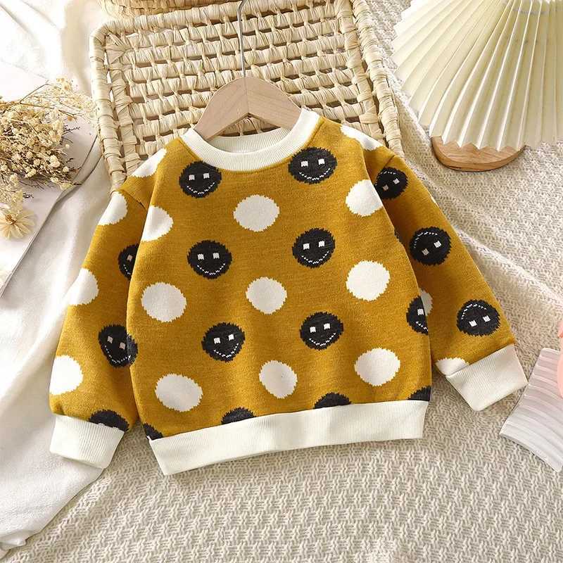 New baby girl boy cartoon knitted sweater for autumn and winter childrens plush thick knitted floral top childrens casual sweater W241025