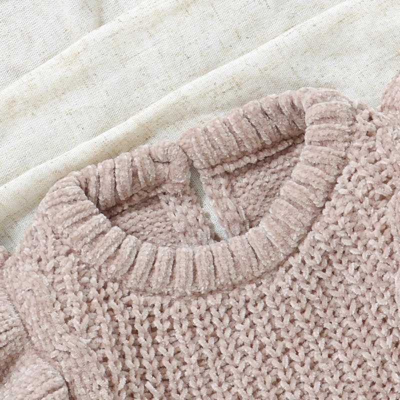 Suefenskry baby girl sweater long sleeved crew collar with ruffled edges solid color winter warm knit floral top baby knit dress W241025