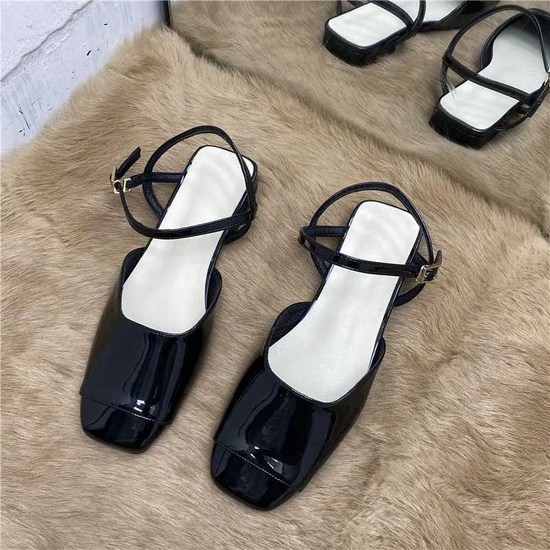 High Quality Square Toe Japanese Leather Mary Janes Shoes for Women Designer Slingback Summer Shoes Pahwork Leather Flat Womens Work Shoes T241024