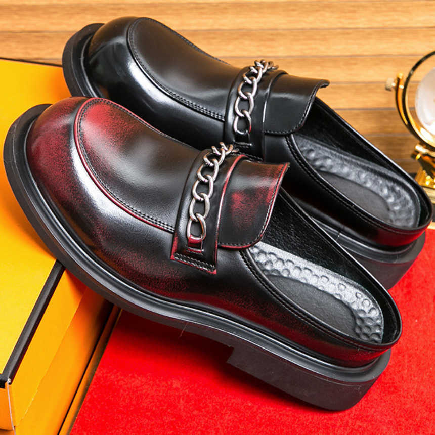 Men Dress Shoes Summer New Half Dragged Leather Shoes Small Fashion Formal Casual Shoes Business Shoes 241009