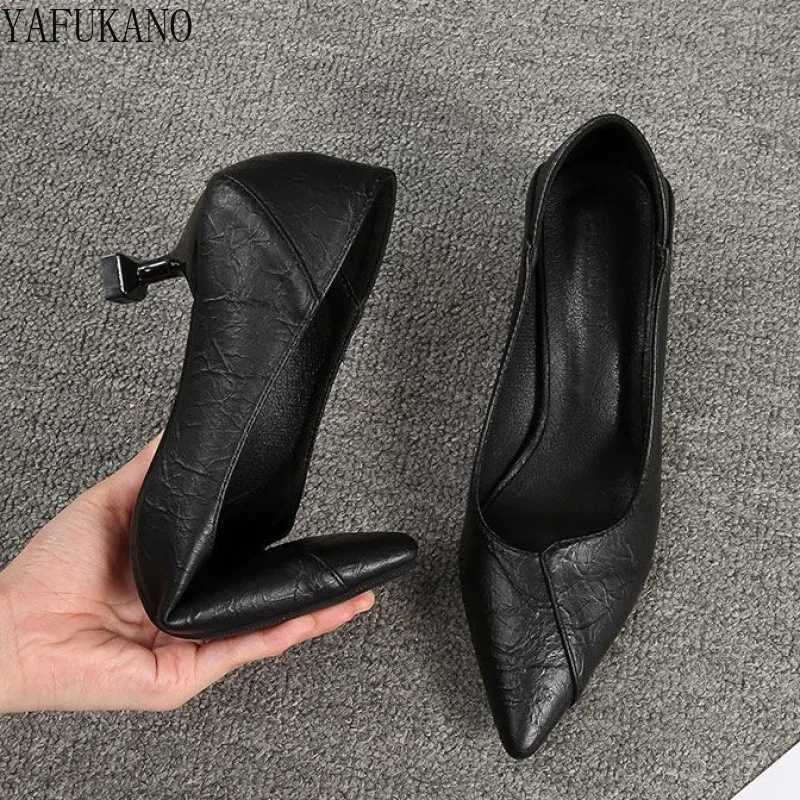 High Quality Soft leather light Fi womens high heels black dot toe womens pump display thin womens office shoes T241024
