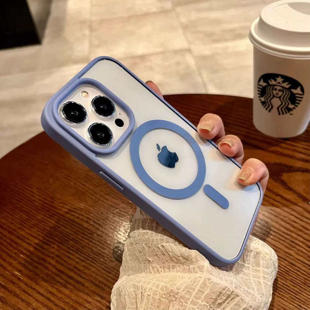 Suitable for iPhone 16 phone case acrylic magnetic suction Apple 15 Macaron silicone anti drop transparent protective cover 14