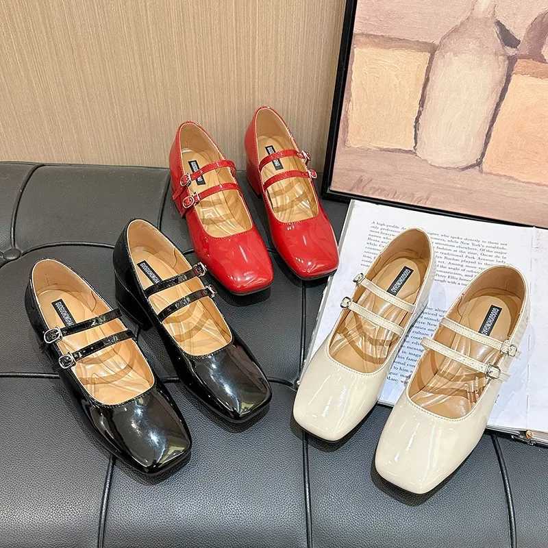 High Quality Spring Womens Mary Jane Shoes Womens Fi Light Square Thick Toe High Heels Womens Elegant Red Ballet Dancer Party Shoes T241024