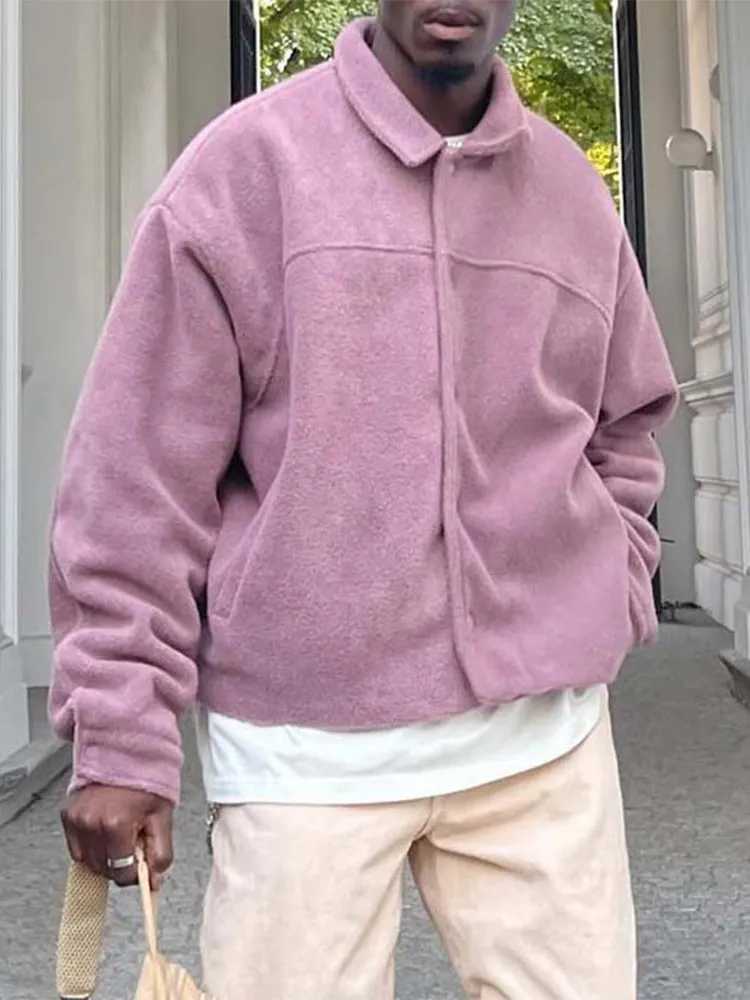 Mens Fashion Casual Teddy Velvet Jacket Autumn Loose Collar Single Chest Warm Coat 2024 Mens Pocket Thick Cashmere Coat W241024