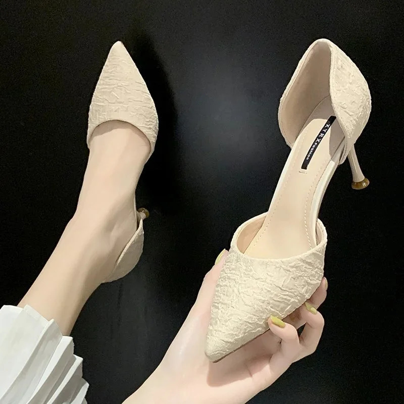 Womens Shoes 2024 Basic Womens High Heels Sexy Party Pump Womens Wrinkles Sliding on Corntoes Super Ultra Thin High Heels Women 241024