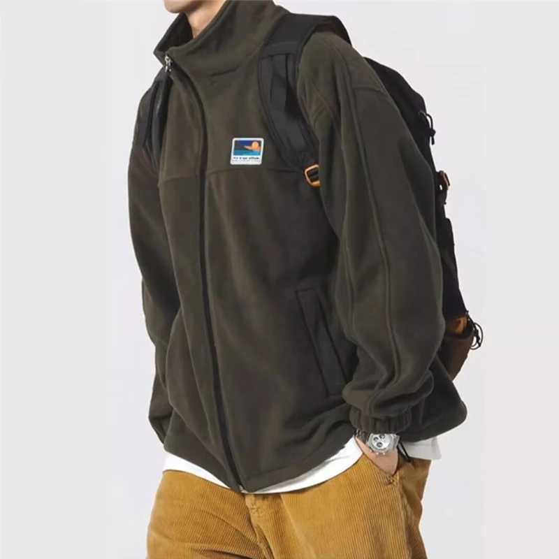 Autumn vintage polar wool jacket mens decal zipper loose decal jacket winter stand up bomber jacket W241024