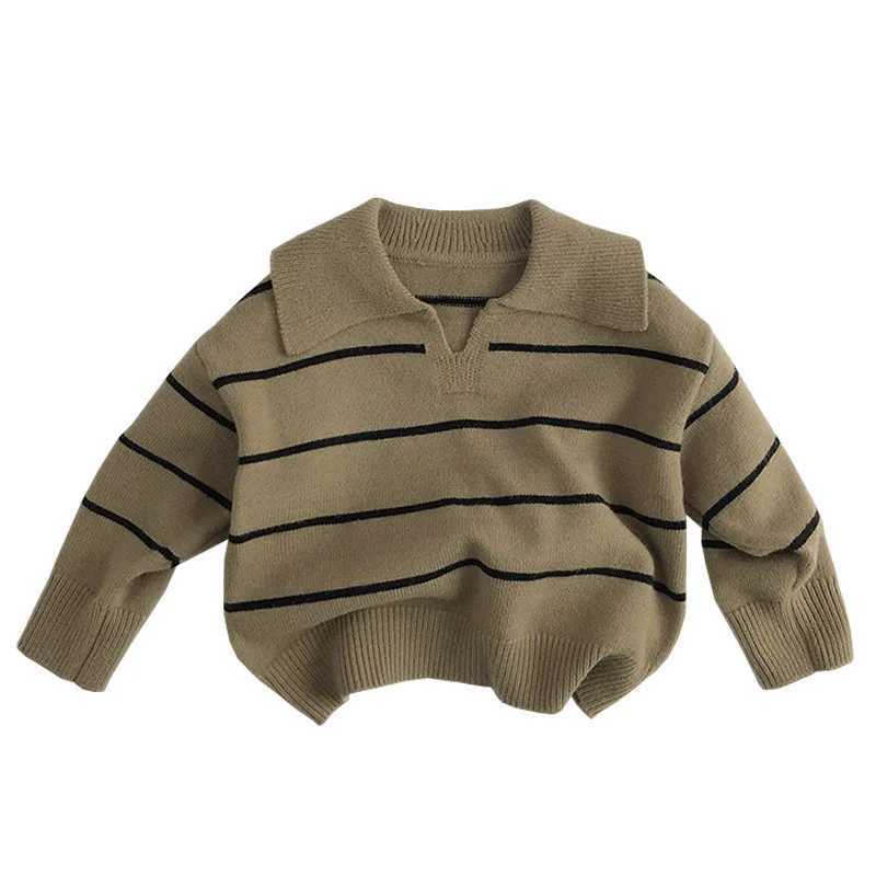 8134 Childrens Sweater 2023 Autumn/Winter Hot Selling V-shaped Collar Baby Boys Sweater Wool Stripe Casual Girls Knitted Sweater W241025