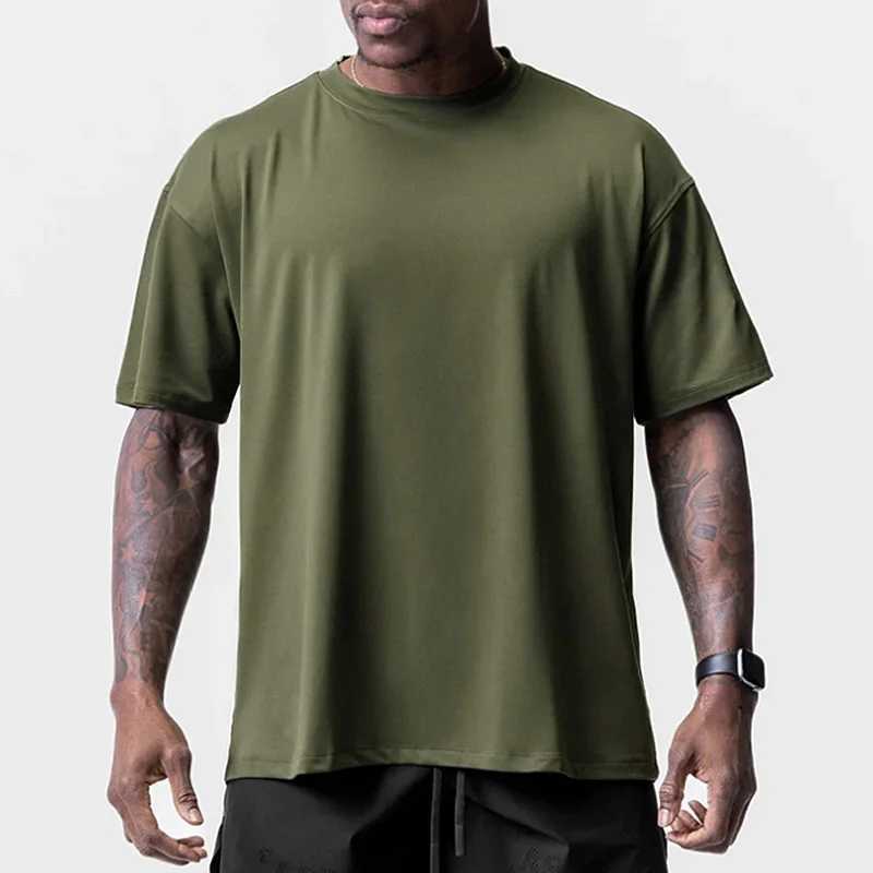 Mens Summer Gym T-shirt Loose Oversized O-Neck Short Sleeve Shirt Man Quick Dry Breathable Casual Tee Clothing Fitness TopsXJ241025