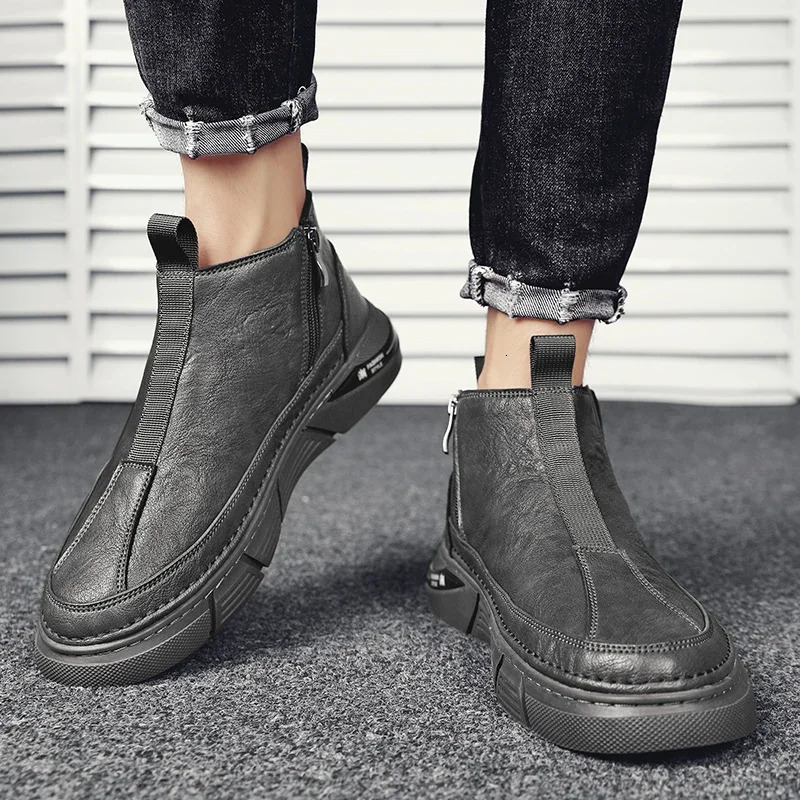 Mens casual suede leather boots high-end leather mens lazy boots plush bean cotton shoes Botas De Cuero Botas Hombre Bottes 241024