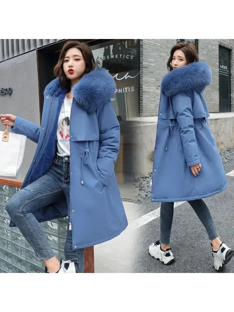 Winter Jacket 2025 Women Parka Clothes Long Coat Wool Liner Hooded Fur Collar Thick Warm Snow Wear Fashion 241021