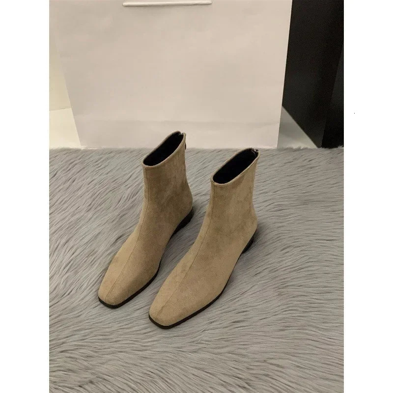 Fashion womens ankle boots winter suede leather high heels spring autumn suede corner shoes block boots 250225