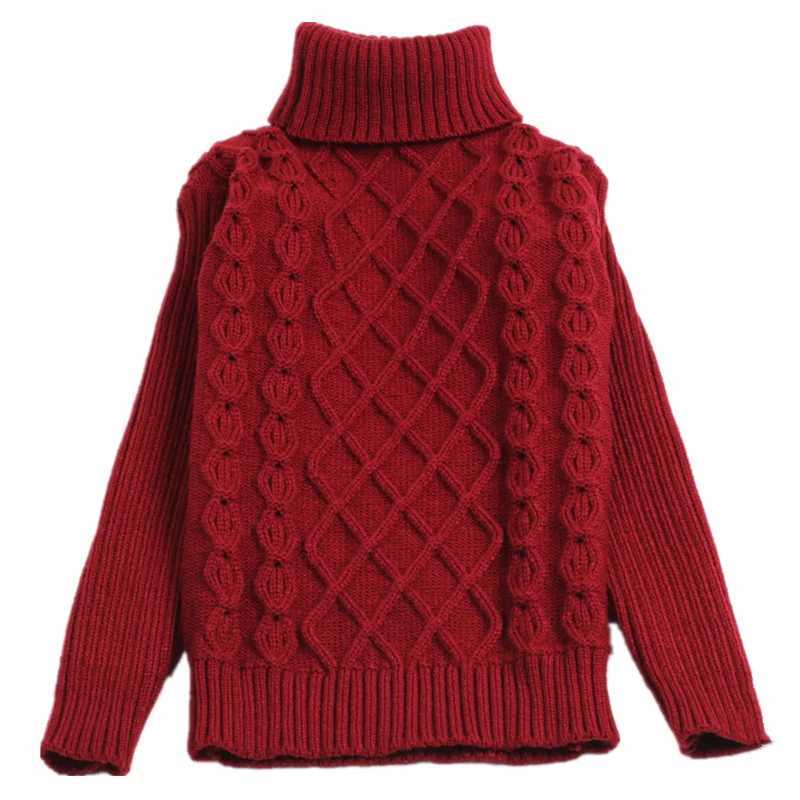 Children boys girls turtle neck sweater striped cross knit autumn unisex warm bottom knit W241025