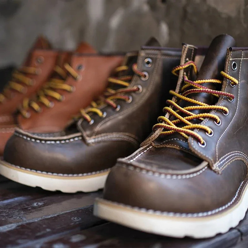 Mens boots American retro tool boots casual crazy horse leather mens boots retro lace ankle boots cowboy boots biomimetic boots 241024
