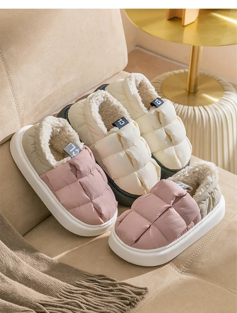 2024 Winter Warm Cotton Slippers Waterproof Snow Boots Indoor Slippers Soft Flat Mens Shoes Womens Shoes Slippers 241024