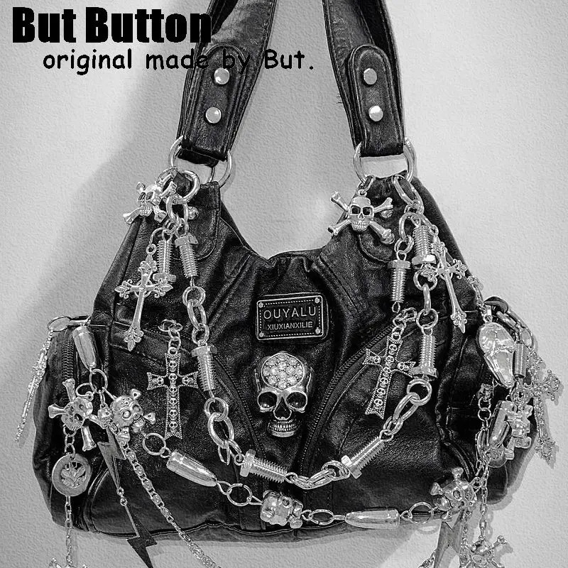 Womens Y2k Girl Retro Harajuku Full Chain Gothic Rivet Nail Gothic Single Shoulder Handbag Womens Punk Handbag Steampunk Bag 241024