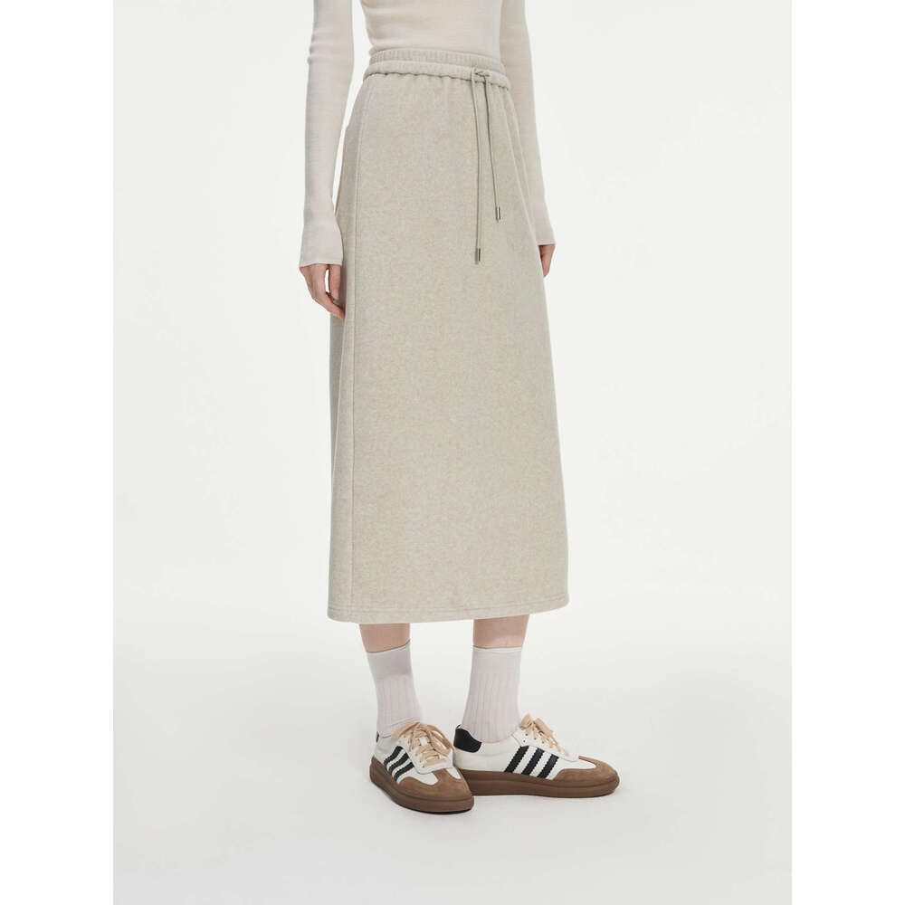 FSLE Sweatshirt Set Winter Thick Grey Commuter Sweatshirts Elastic Waist Long Spilt A-E Women Skirt 24Fs14491+24Fs14492