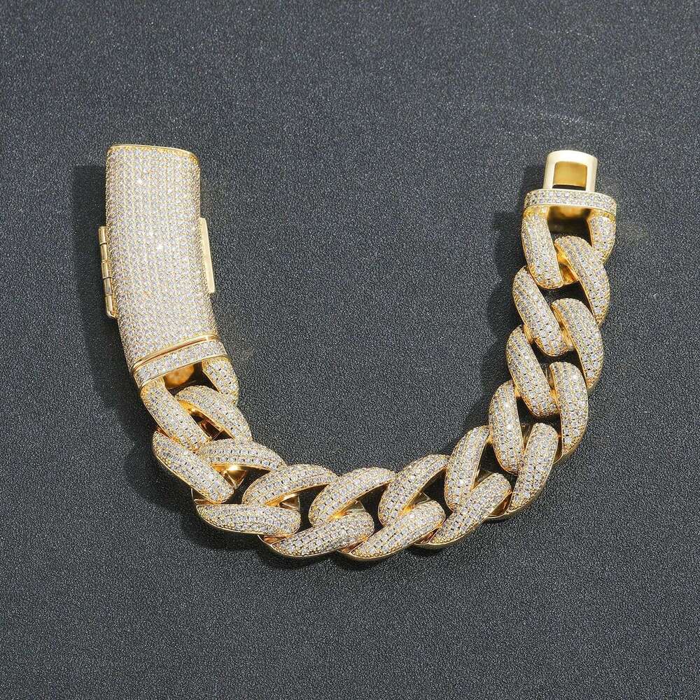 hip hop bracelet 20mm long buckle four rows of dia cuban chains personalized men's fashion trend with inlay fashionable and versatile