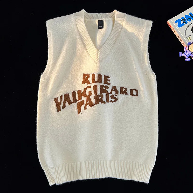 Mens Letter Sweater Vest VNeck Sleeveless Preppy Style Fashion Campus Pullovers Classic Fit Tank Tops 241025