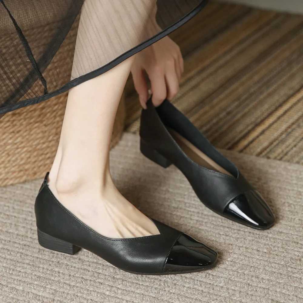 High Quality Genuine leather low heel womens shoes autumn new single shoe square toe womens shoes Zapatos Mujer T241024