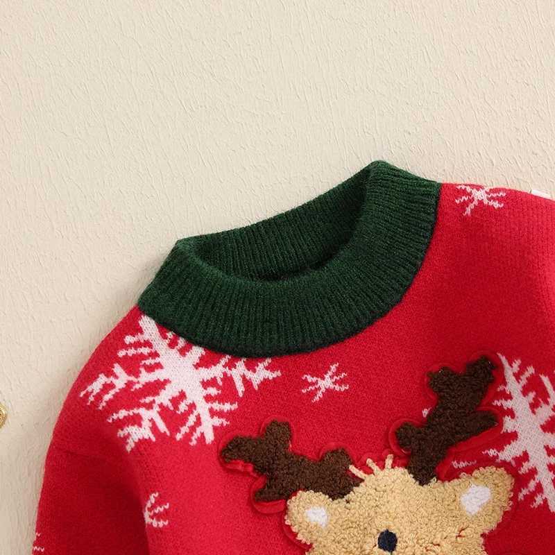 1-6 year unisex childrens Christmas knitted sweater with long sleeves reindeer embroidery latte art knitted for babies and boys W241025