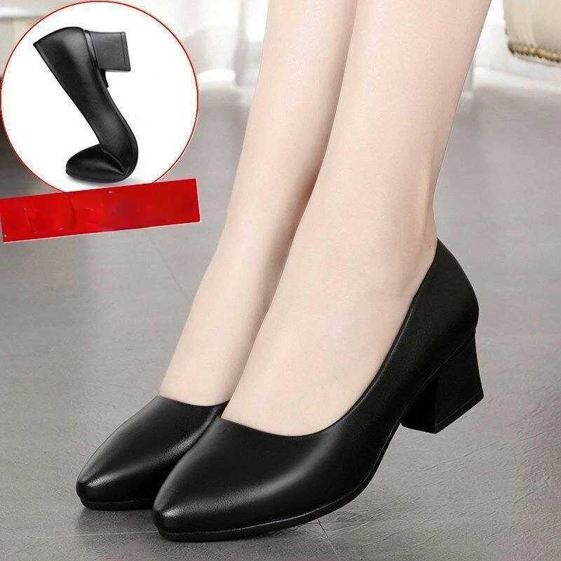 High Quality Spring Work Shoes Black Professional Womens High Heels Pump Low Price Leather Office Professional Womens Shoes T241024