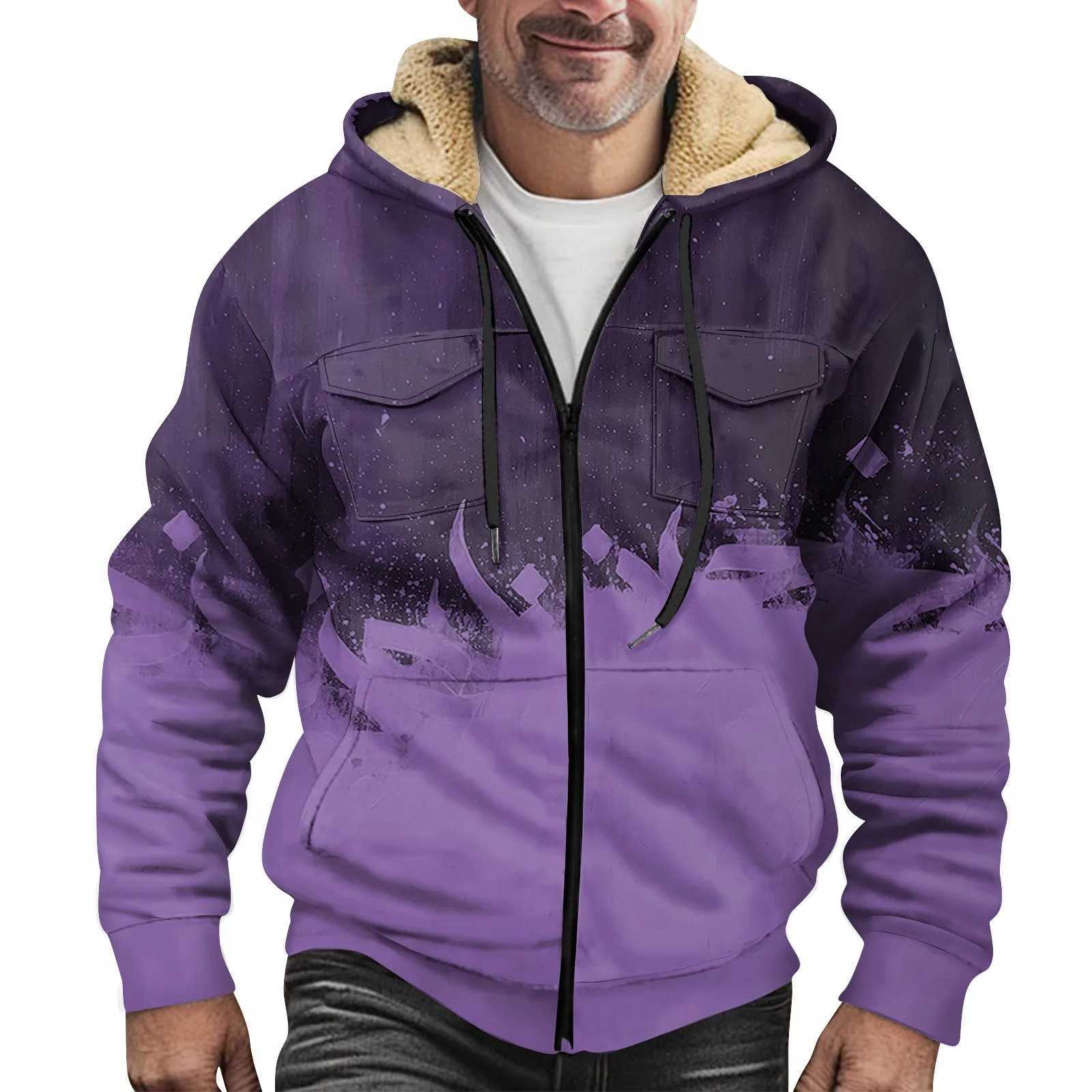 Winter Warm Hoodie Lambswool Hot Zipper Jacket Mens Windproof Thick Hoodie Plus Size Coat W241024