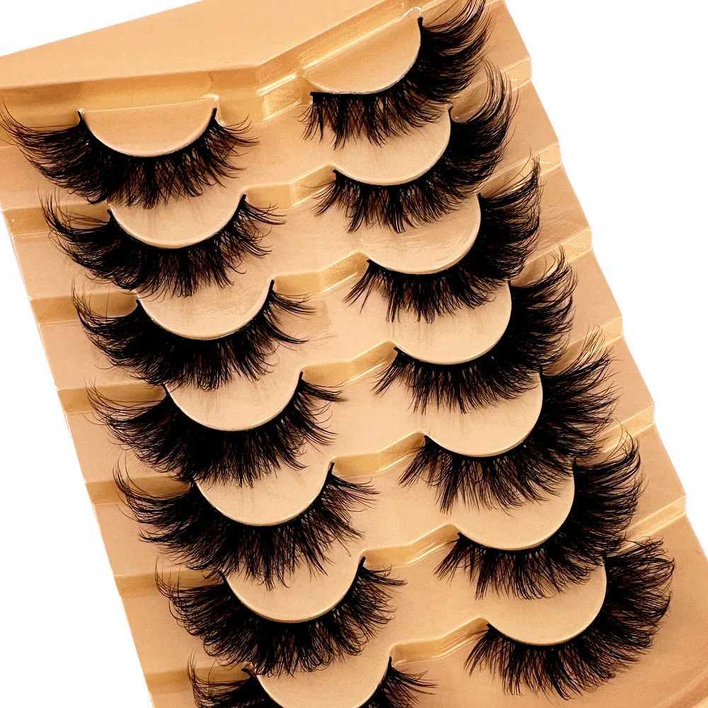 New 7 pairs of cat eye eyelashes 3D natural false eyelashes 5d fluffy soft cross comic eyelashes Wispy natural eyelash extension makeupW241024