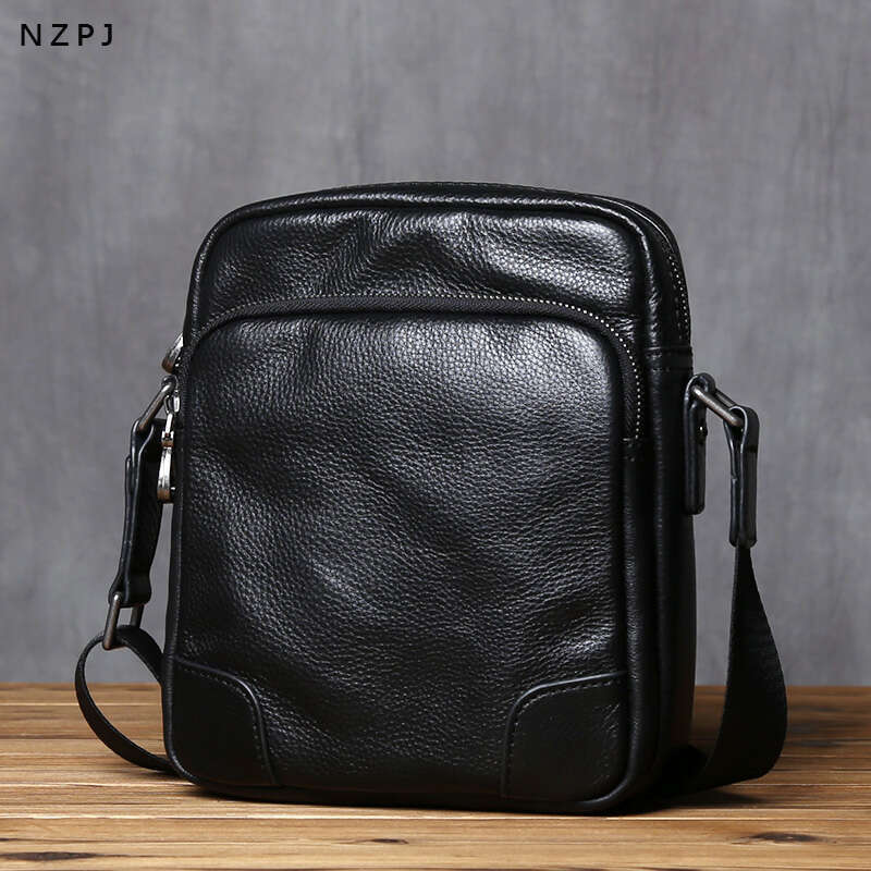 Genuine Men's Shoulder Natural Cowhide Vertical Crossbody Bag Casual Satchel Soft Leather For 8-Inch Ipad