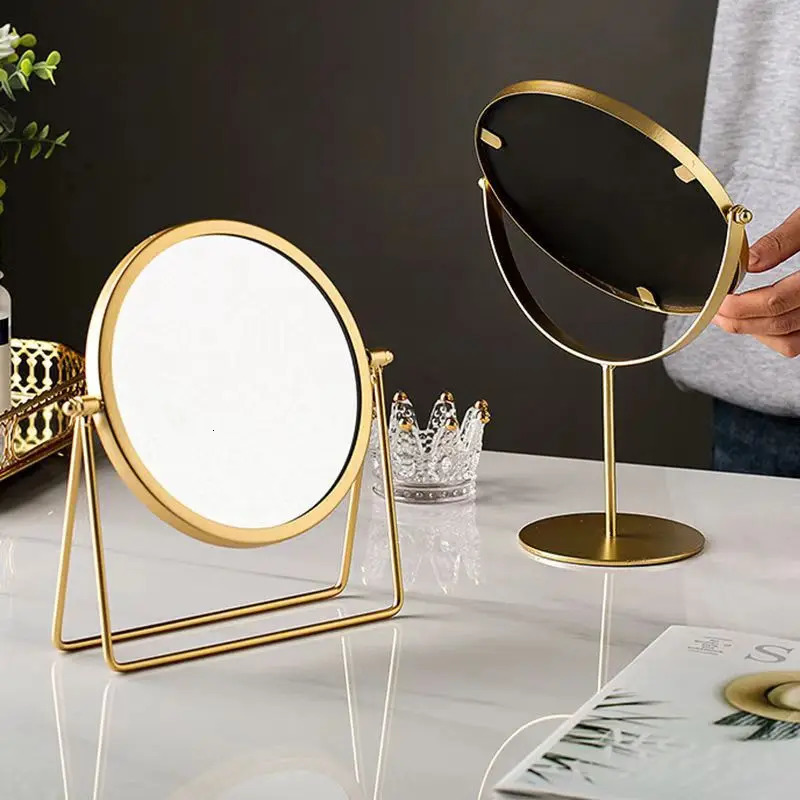 360 Degrees Rotate Iron Desktop Mirror Texture Ladies Makeup Creative Strong Sense Of Style 241024
