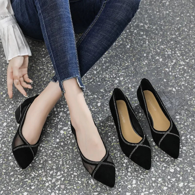 Womens Pionted Toe Elegant Shoes Autumn Style Light Smooth on Short and Fat High Heels 241024