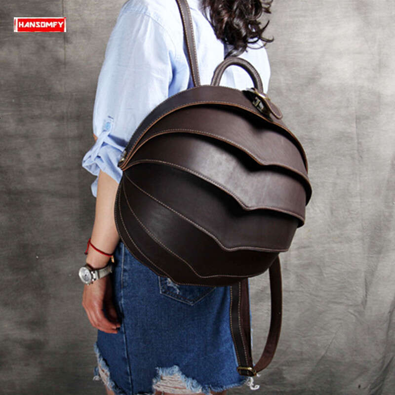 womens backpack school shoulder bag female small travel backpac new original 2024 handmade beetle first layer leather