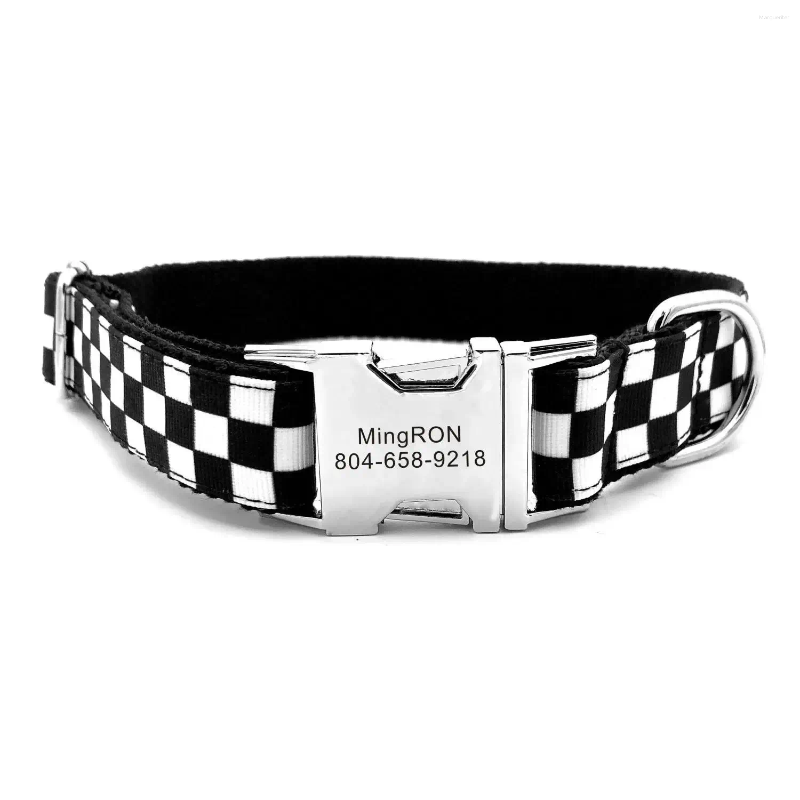 Dog Collars Personalized Pet Collar White Black Cube Cool Durable Custom Puppy Name ID Tag Adjustable Basic Leash