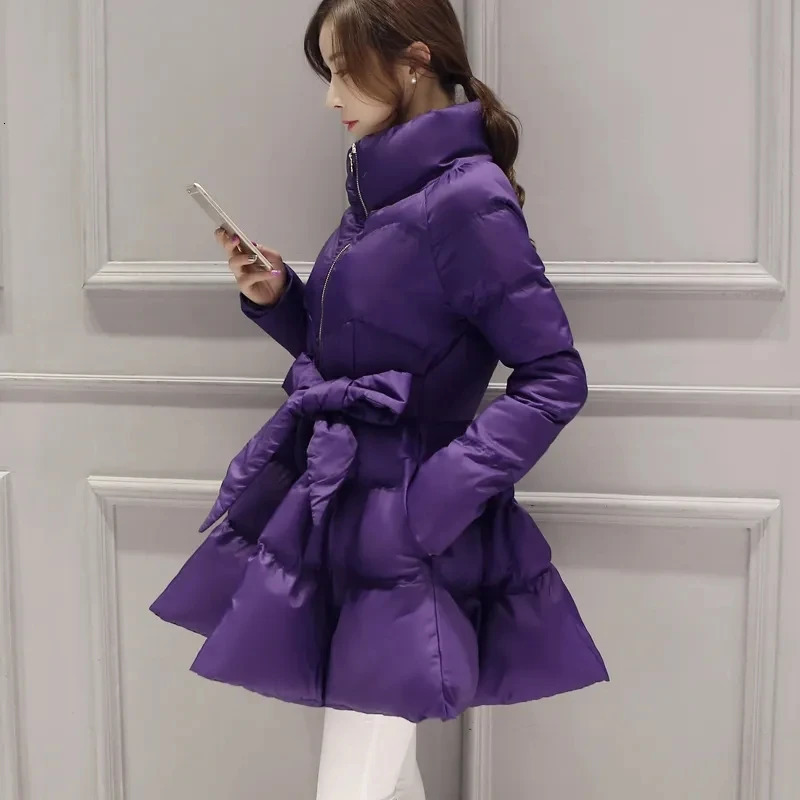 Womens Winter Jacket Warm Thicken Down Cotton Coat Female Fluffy Skirt Jackets Long Sleeve Parkas Outerwear 241021