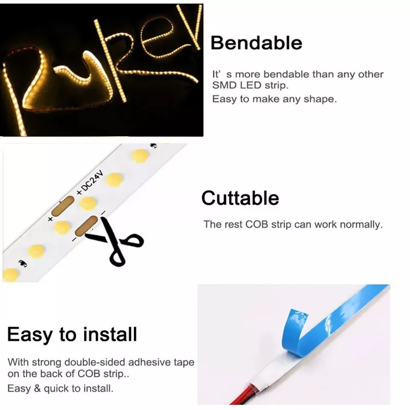 DC 12V 24V Dot COB LED Strip 3000K 4000K 6000K High Density 182led/m Flexible LED Ribbon Light for Backlight Letter Lighting