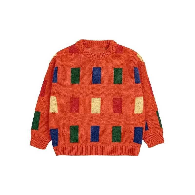 Inventory 2024 New Childrens Autumn Winter Girls Cartoon Color Blocked Waist Cardigan Boys Single Chest Knitted Sweater W241025