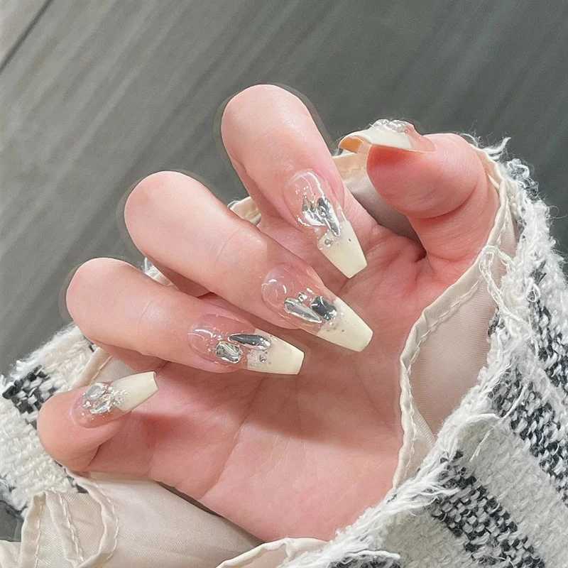 24Pcs Short Square False Nails with Jelly Adhesive Glitter Gradient Design Detachable Fake Fingernails Full Cover Press on NailsXJ2410
