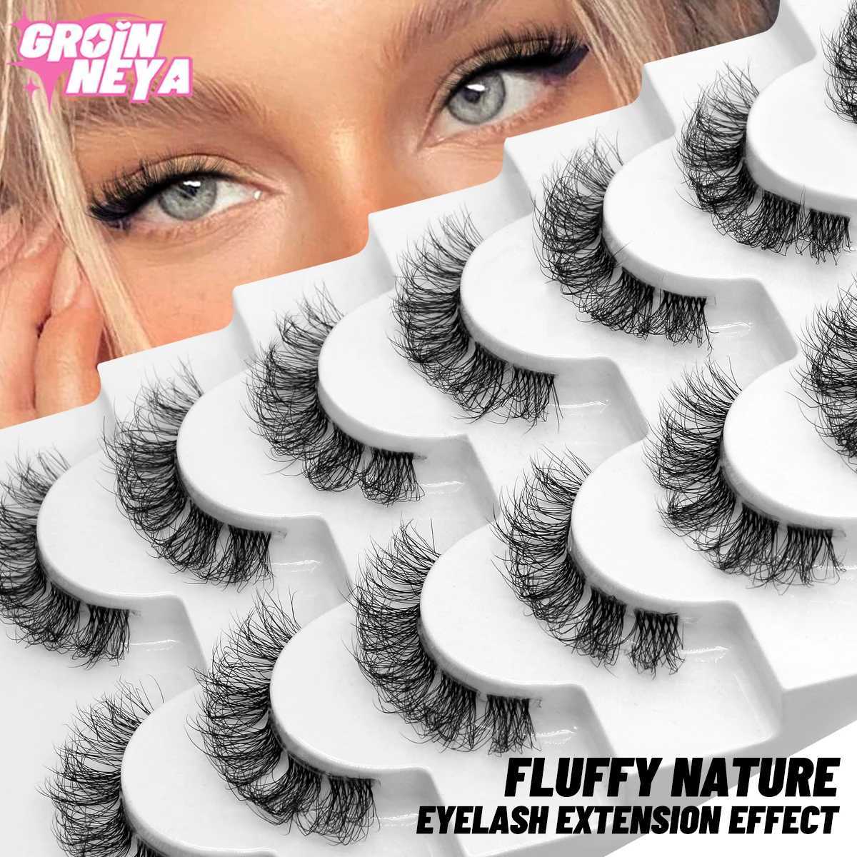Groinneya False Eyelash 8D Fluffy Artificial Mink Eyelash 5/7 Pair Wispy Eyelash Pack Dramatic Natural Volume Eyelash ExtensionW241024