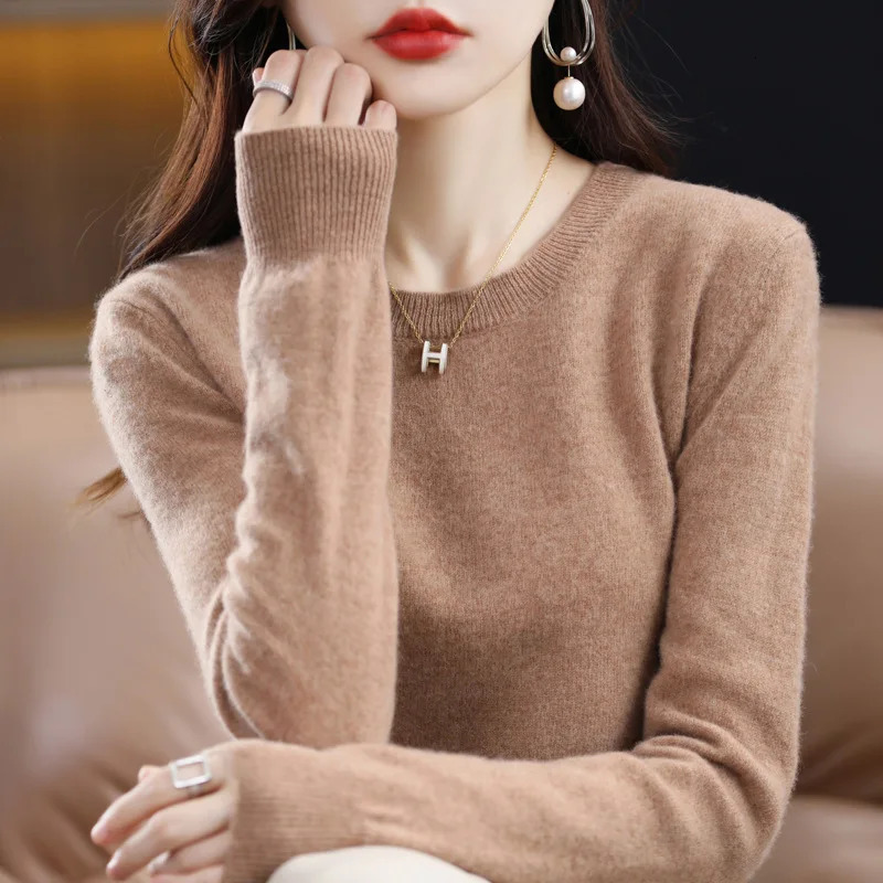 Korea 100% Pure Merino Wool Women Knitted Sweater Winter Warm Fashion Female ONeck Top Cashmere Pullover Seamless Jumpers 241021