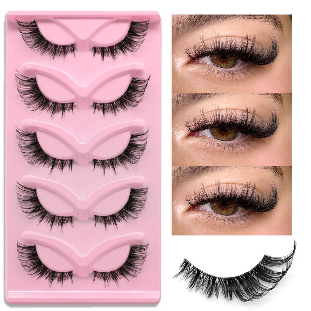 Groinneya 5 pairs of cat eye eyelashes artificial mink eyelashes transparent band eyelashes natural appearance Wispy mink eyelashes full eyelashesW241