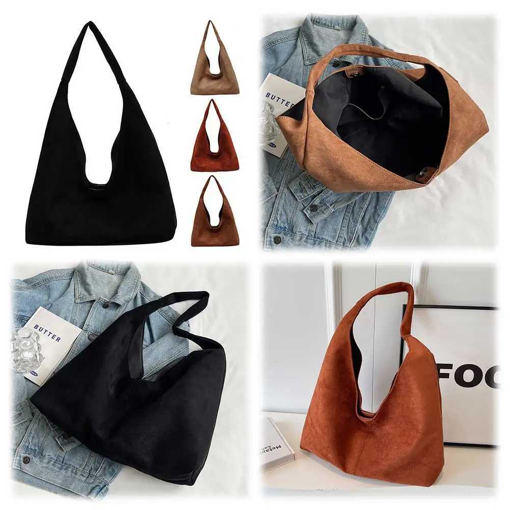 Women Suede Handbag with Pocket Shoulder Bag Large Capacity Hobo Slouchy for Work Travel Shopping 241025