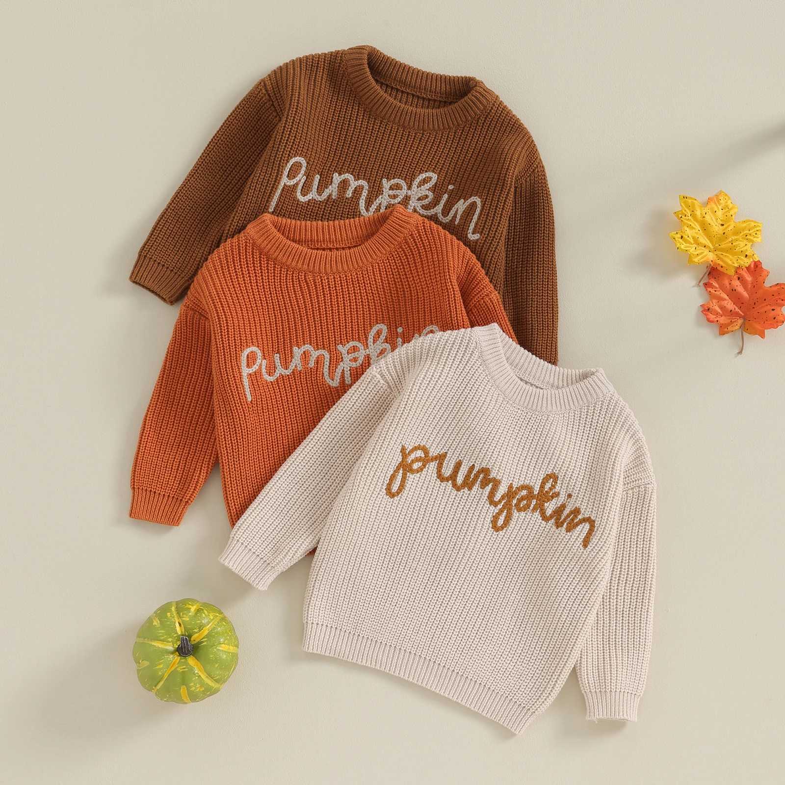 FOCUSNORM 0-3Y Preschool Girl Boy Autumn Winter Knitted Sweater 3-Color Long Sleeve Pumpkin Letter Embroidery Knitted W241025