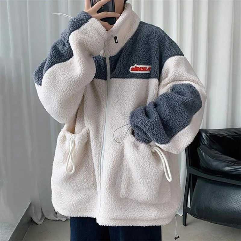 Winter coat mens fashionable warm polar Flce thick coat 2021 loose wild collar cashmere coat plus size mens clothing W241024