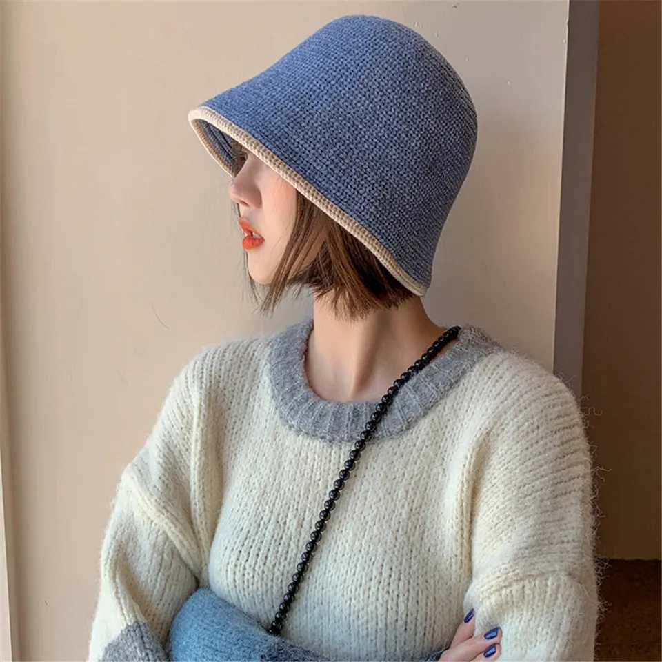 Korean Autumn Winte Pure Color Bucket Hat Fashion Ladies Fisherman Hat Ear Protection Soft Wool Fishing Bucket Hat Outdoor HatX241025