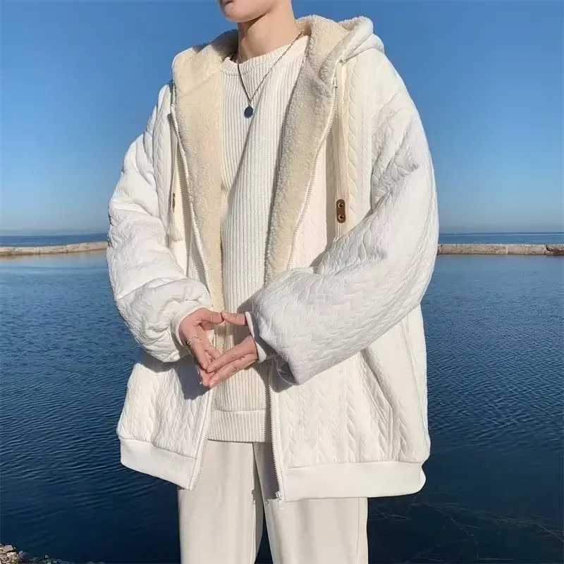 Fashionable loose hooded wool mens jacket autumn/winter Korean casual cotton coat American fashion Hong Kong style W241024