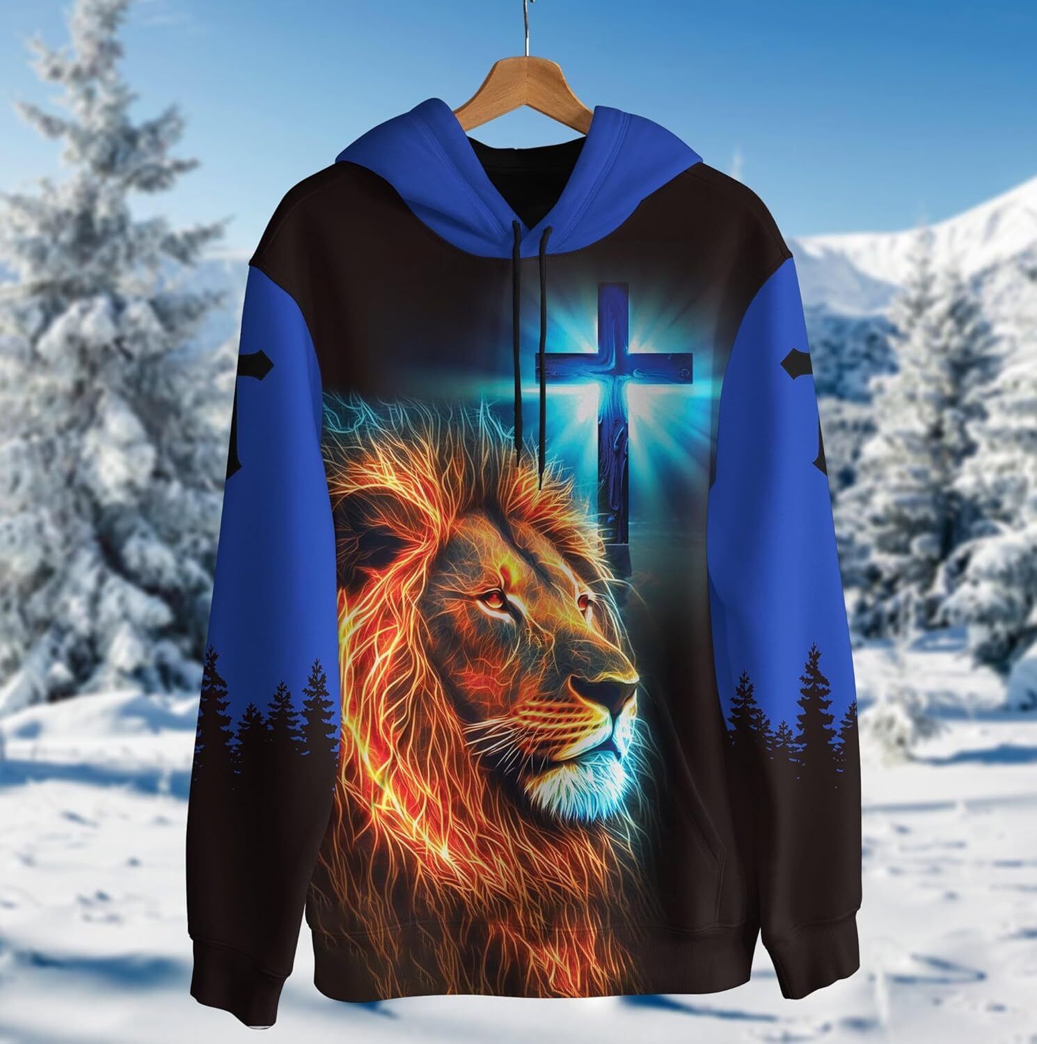Hoodie for Mens Womens Unisex Hoodie 3D Printed Christain Lion Forest Pullover Hooded Sweatshirt Hoodies With Big Pockets Graphic Hoodies Make-believe