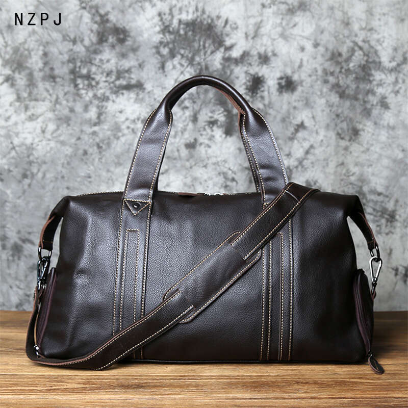 Vintage Leather Men Travel Natural Cowhide Handbag Casual Shoulder Messenger Computer Large Capacity Lage Bag