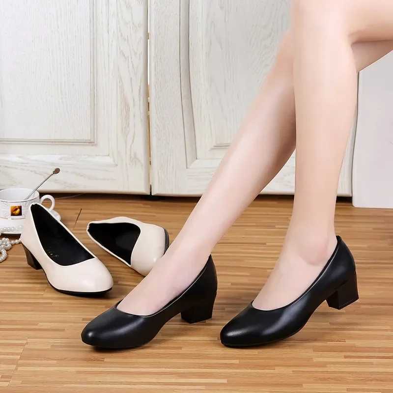 High Quality New Fi Womens Mid Foot Pump New Womens Shoes Classic Black Thick High Heels High Heels High Heels Work Womens Shoes Size 35-40 T241024